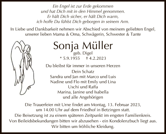 Anzeige von Sonja Müller von Reutlinger General-Anzeiger