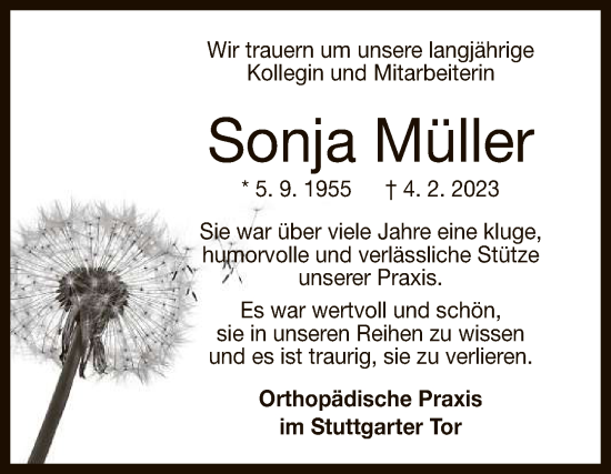 Anzeige von Sonja Müller von Reutlinger General-Anzeiger