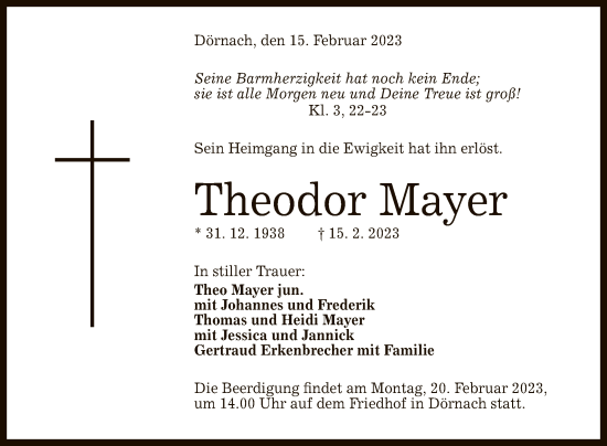 Anzeige von Theodor Mayer von Reutlinger General-Anzeiger