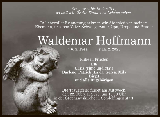 Anzeige von Waldemar Hoffmann von Reutlinger General-Anzeiger