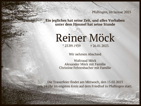Anzeige von Waltraud Möck von Reutlinger General-Anzeiger