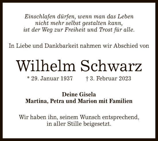 Anzeige von Wilhelm Schwarz von Reutlinger General-Anzeiger