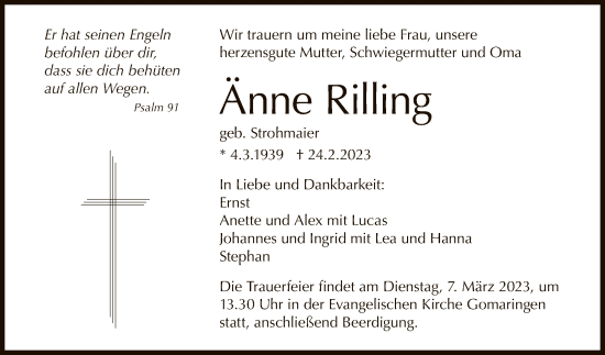 Anzeige von Änne Rilling von Reutlinger General-Anzeiger