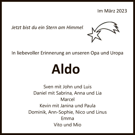 Anzeige von Aldo  von Reutlinger General-Anzeiger