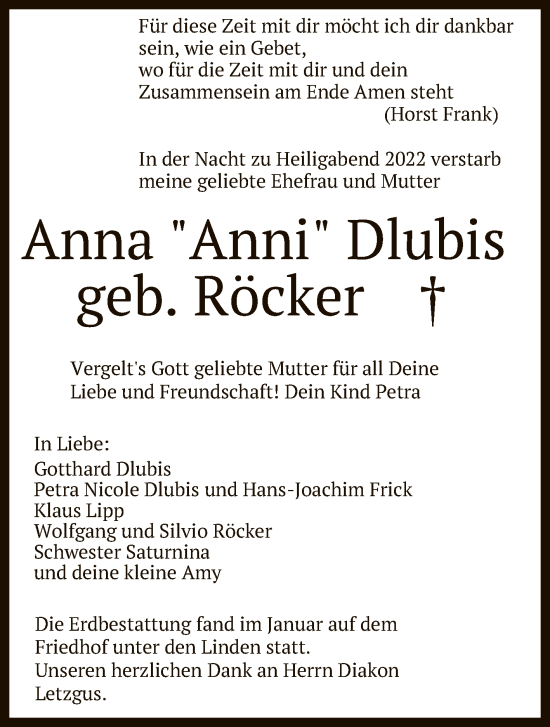 Anzeige von Anna Dlubis von Reutlinger General-Anzeiger