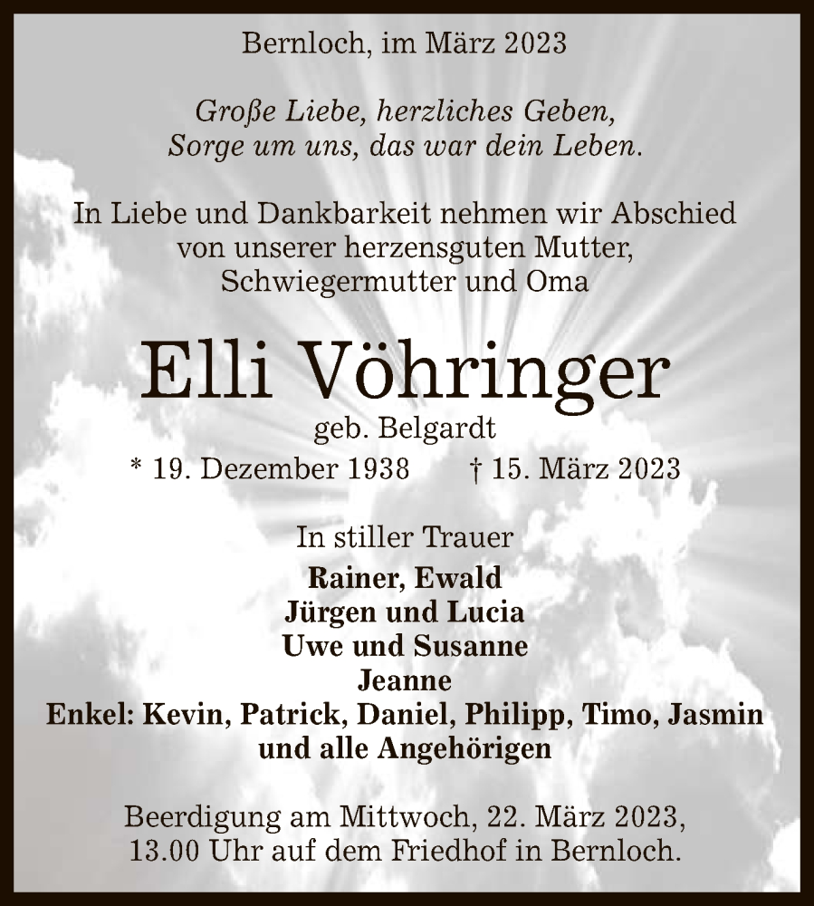  Traueranzeige für Elli Vöhringer vom 18.03.2023 aus Reutlinger General-Anzeiger