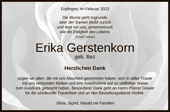 Anzeige von Erika Gerstenkorn von Reutlinger General-Anzeiger