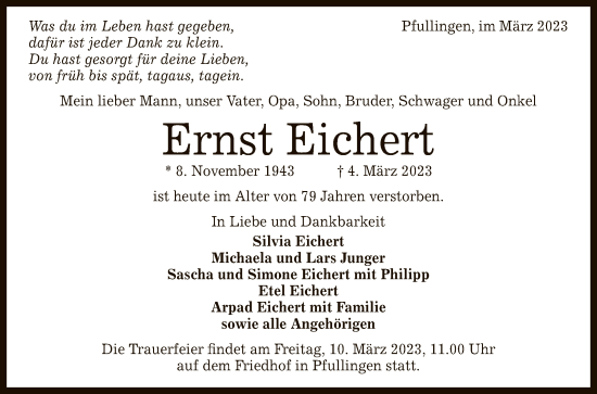 Anzeige von Ernst Eichert von Reutlinger General-Anzeiger