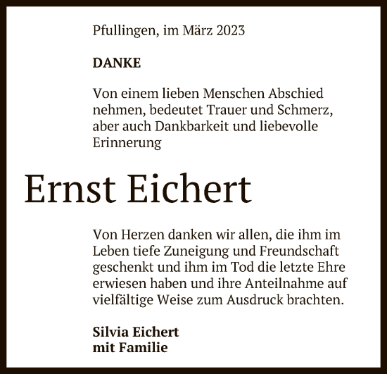 Anzeige von Ernst Eichert von Reutlinger General-Anzeiger