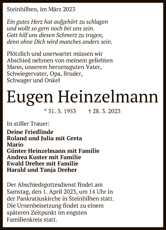 Anzeige von Eugen Heinzelmann von Reutlinger General-Anzeiger