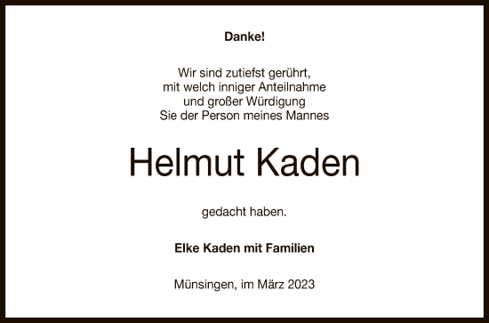 Anzeige von Helmut Kaden von Reutlinger General-Anzeiger