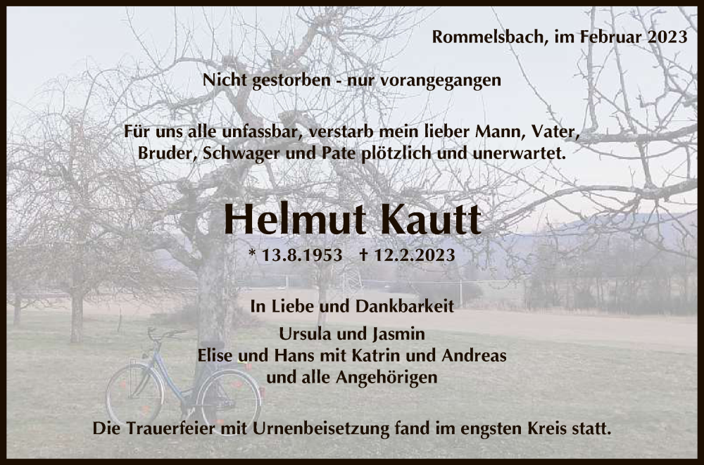  Traueranzeige für Helmut Kautt vom 02.03.2023 aus Reutlinger General-Anzeiger