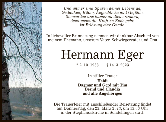 Anzeige von Hermann Eger von Reutlinger General-Anzeiger