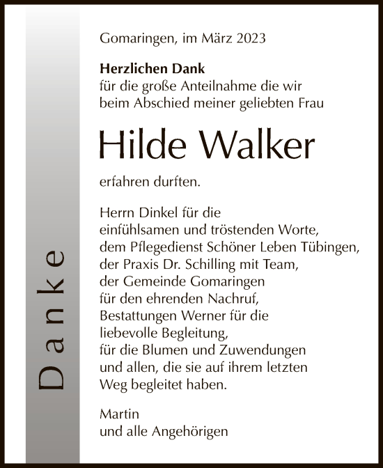 Anzeige von Hilde Walker von Reutlinger General-Anzeiger