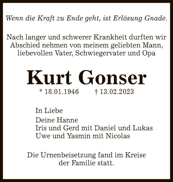 Anzeige von Kurt Gonser von Reutlinger General-Anzeiger