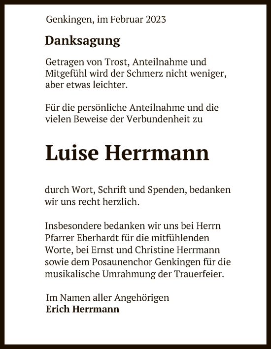 Anzeige von Luise Herrmann von Reutlinger General-Anzeiger