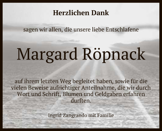 Anzeige von Margard Röpnack von Reutlinger General-Anzeiger