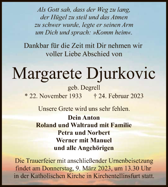 Anzeige von Margarete Djurkovic von Reutlinger General-Anzeiger