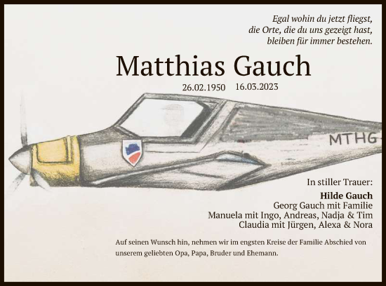 Anzeige von Matthias Gauch von Reutlinger General-Anzeiger