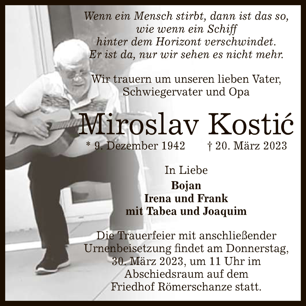  Traueranzeige für Miroslav Kostic vom 25.03.2023 aus Reutlinger General-Anzeiger