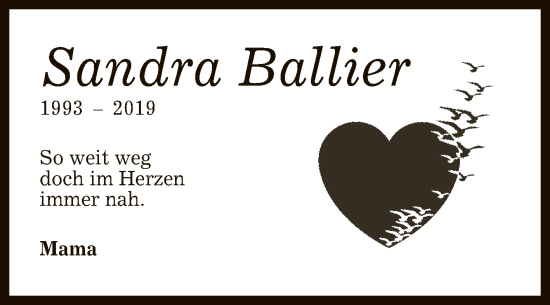 Anzeige von Sandra Ballier von Reutlinger General-Anzeiger