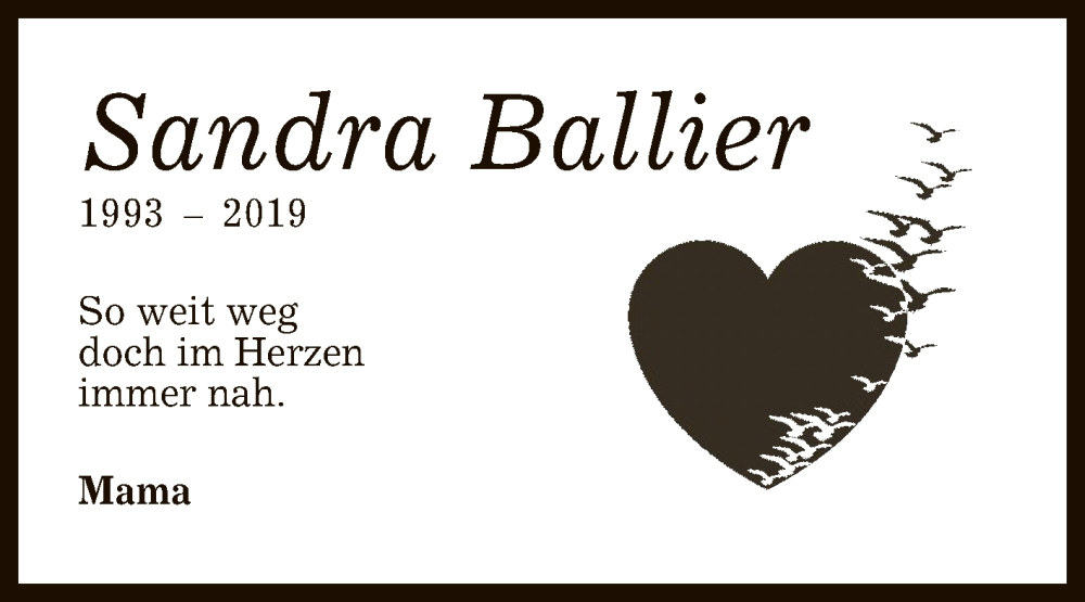  Traueranzeige für Sandra Ballier vom 18.03.2023 aus Reutlinger General-Anzeiger