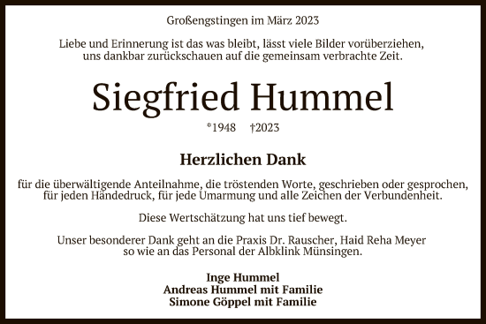 Anzeige von Siegfried Hummel von Reutlinger General-Anzeiger