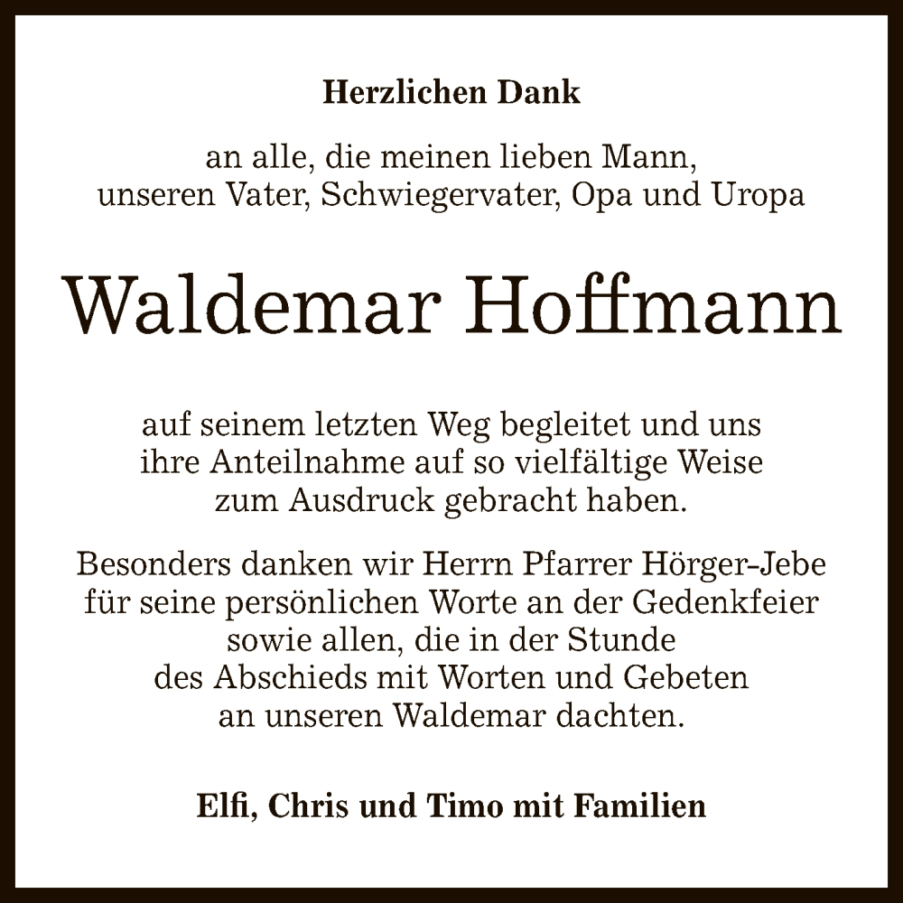  Traueranzeige für Waldemar Hoffmann vom 04.03.2023 aus Reutlinger General-Anzeiger
