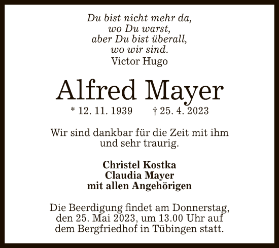 Anzeige von Alfred Mayer von Reutlinger General-Anzeiger