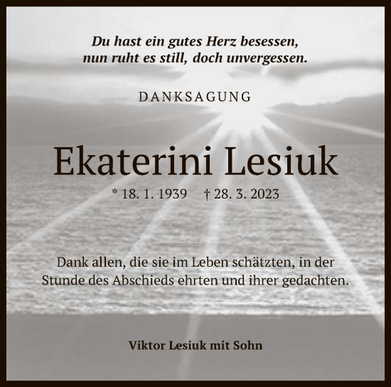 Anzeige von Ekaterini Lesiuk von Reutlinger General-Anzeiger