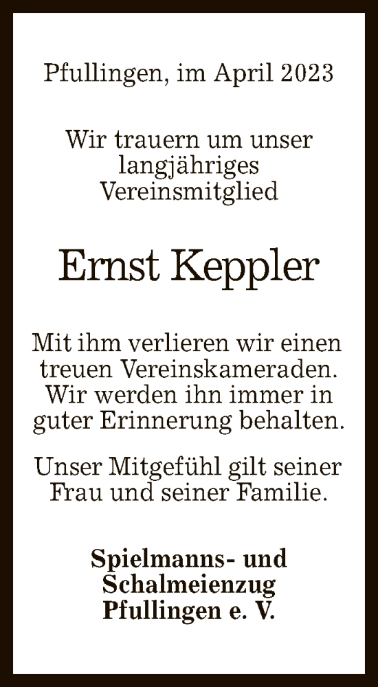 Anzeige von Ernst Keppler von Reutlinger General-Anzeiger