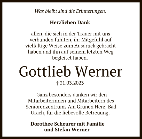 Anzeige von Gottlieb Werner von Reutlinger General-Anzeiger