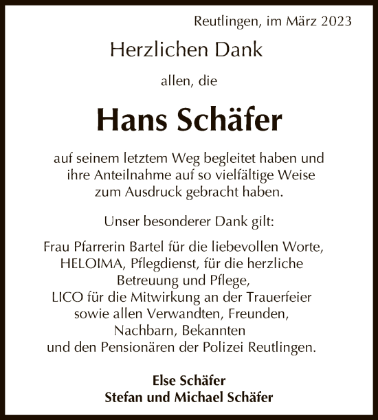 Anzeige von Hans Schäfer von Reutlinger General-Anzeiger