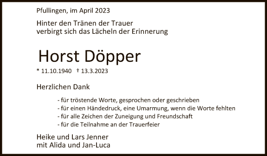 Anzeige von Horst Döpper von Reutlinger General-Anzeiger