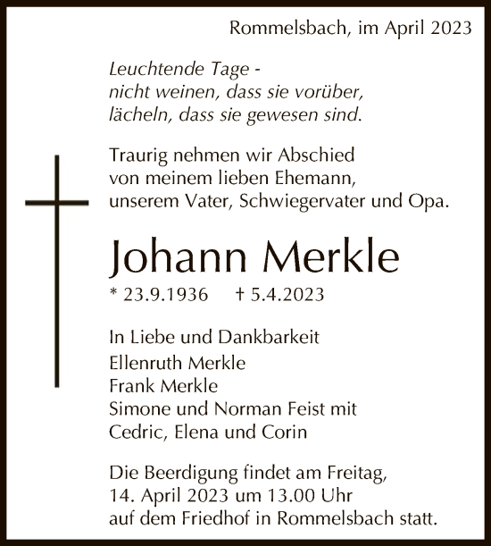 Anzeige von Johann Merkle von Reutlinger General-Anzeiger