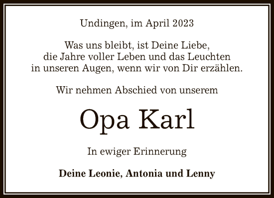 Anzeige von Karl  von Reutlinger General-Anzeiger