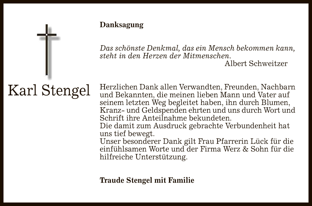  Traueranzeige für Karl Stengel vom 01.04.2023 aus Reutlinger General-Anzeiger