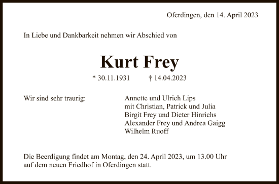 Anzeige von Kurt Frey von Reutlinger General-Anzeiger