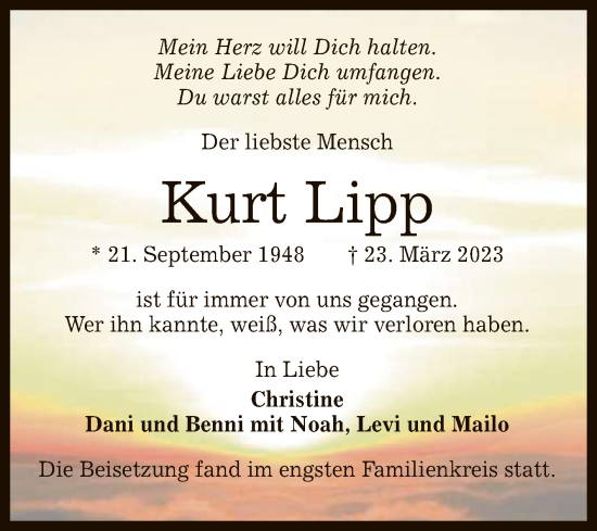 Anzeige von Kurt Lipp von Reutlinger General-Anzeiger
