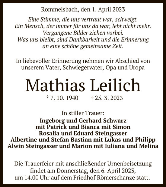 Anzeige von Mathias Leilich von Reutlinger General-Anzeiger
