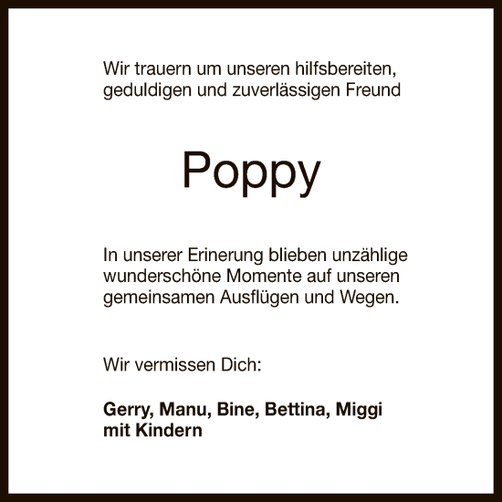 Anzeige von Poppy  von Reutlinger General-Anzeiger