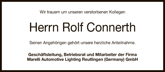Anzeige von Rolf Connerth von Reutlinger General-Anzeiger