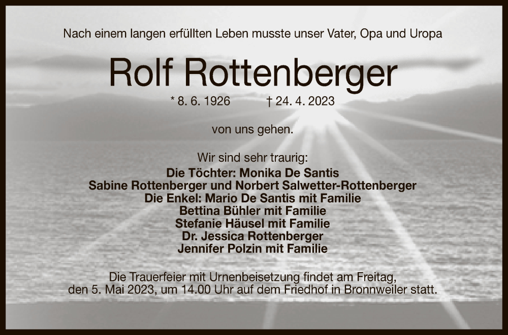  Traueranzeige für Rolf Rottenberger vom 29.04.2023 aus Reutlinger General-Anzeiger