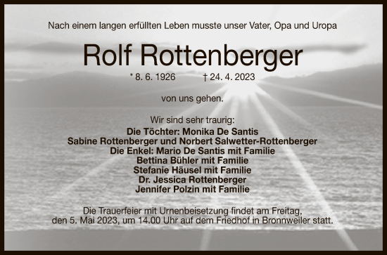 Anzeige von Rolf Rottenberger von Reutlinger General-Anzeiger