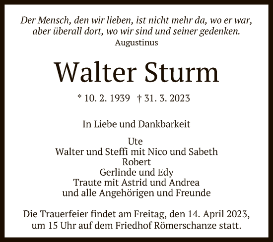 Anzeige von Walter Sturm von Reutlinger General-Anzeiger