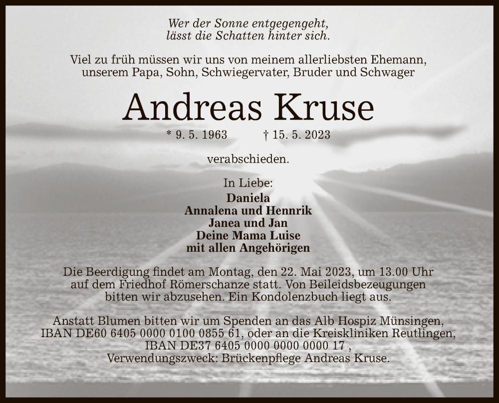  Traueranzeige für Andreas Kruse vom 19.05.2023 aus Reutlinger General-Anzeiger