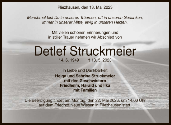 Anzeige von Detlef Struckmeier von Reutlinger General-Anzeiger