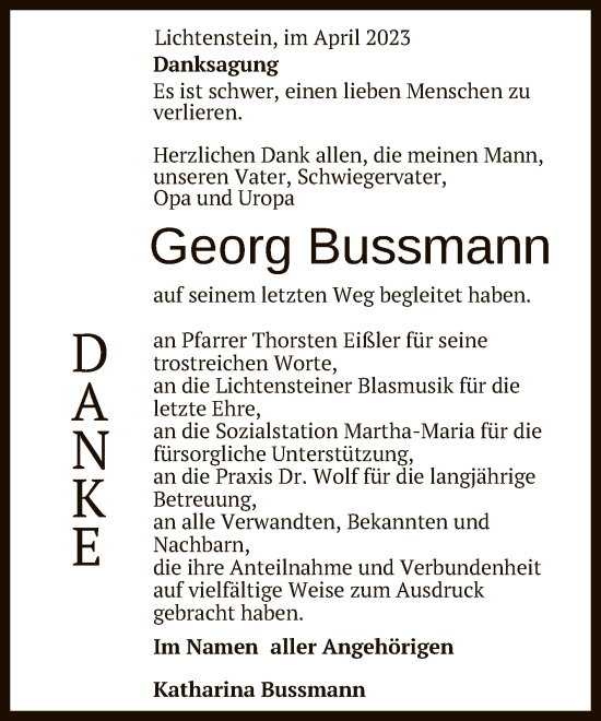 Anzeige von Georg Bussmann von Reutlinger General-Anzeiger