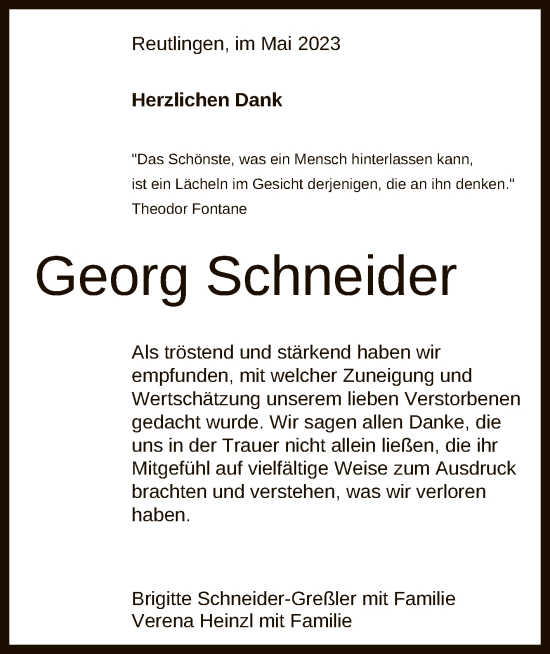 Anzeige von Georg Schneider von Reutlinger General-Anzeiger