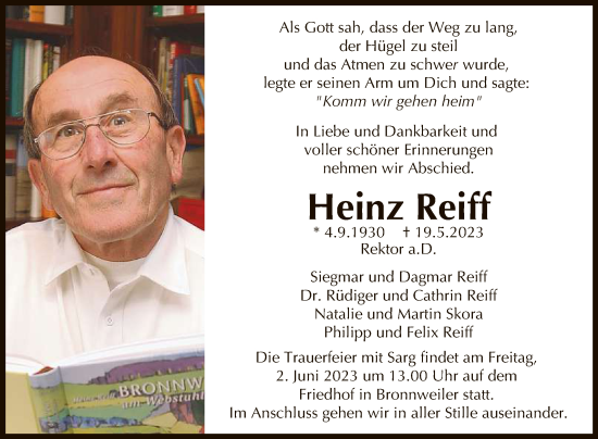 Anzeige von Heinz Reiff von Reutlinger General-Anzeiger